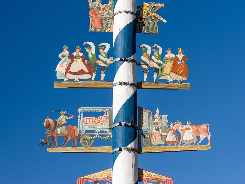 Traditional Bavarian maypole (Maibaum) Village Schliersee in the Bavarian Alps-Bavaria-Germany